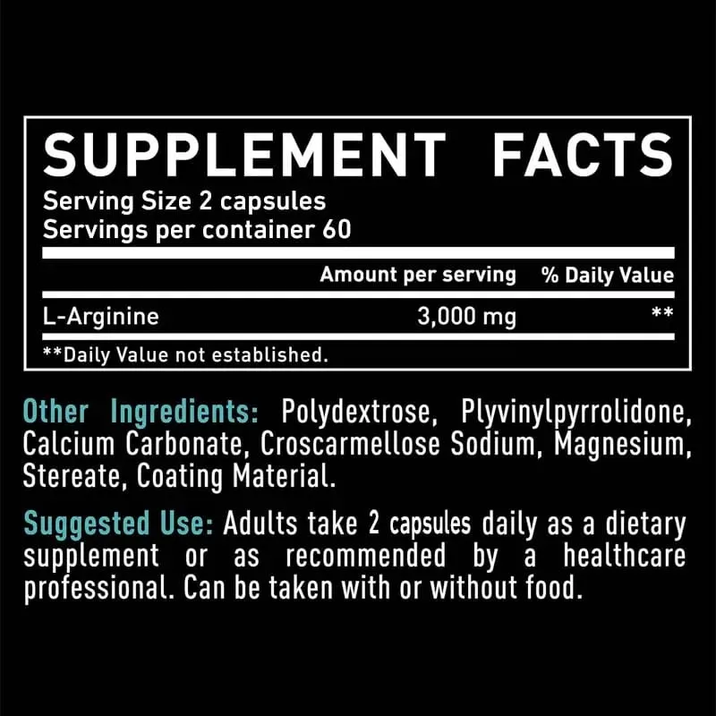 Κάψουλες L-Arginine 3000mg - Ενισχυτικά μονοξειδίου του αζώτου - Βελτιώνουν την απόδοση της ενεργειακής αντοχής Δόμηση μυϊκής μάζας