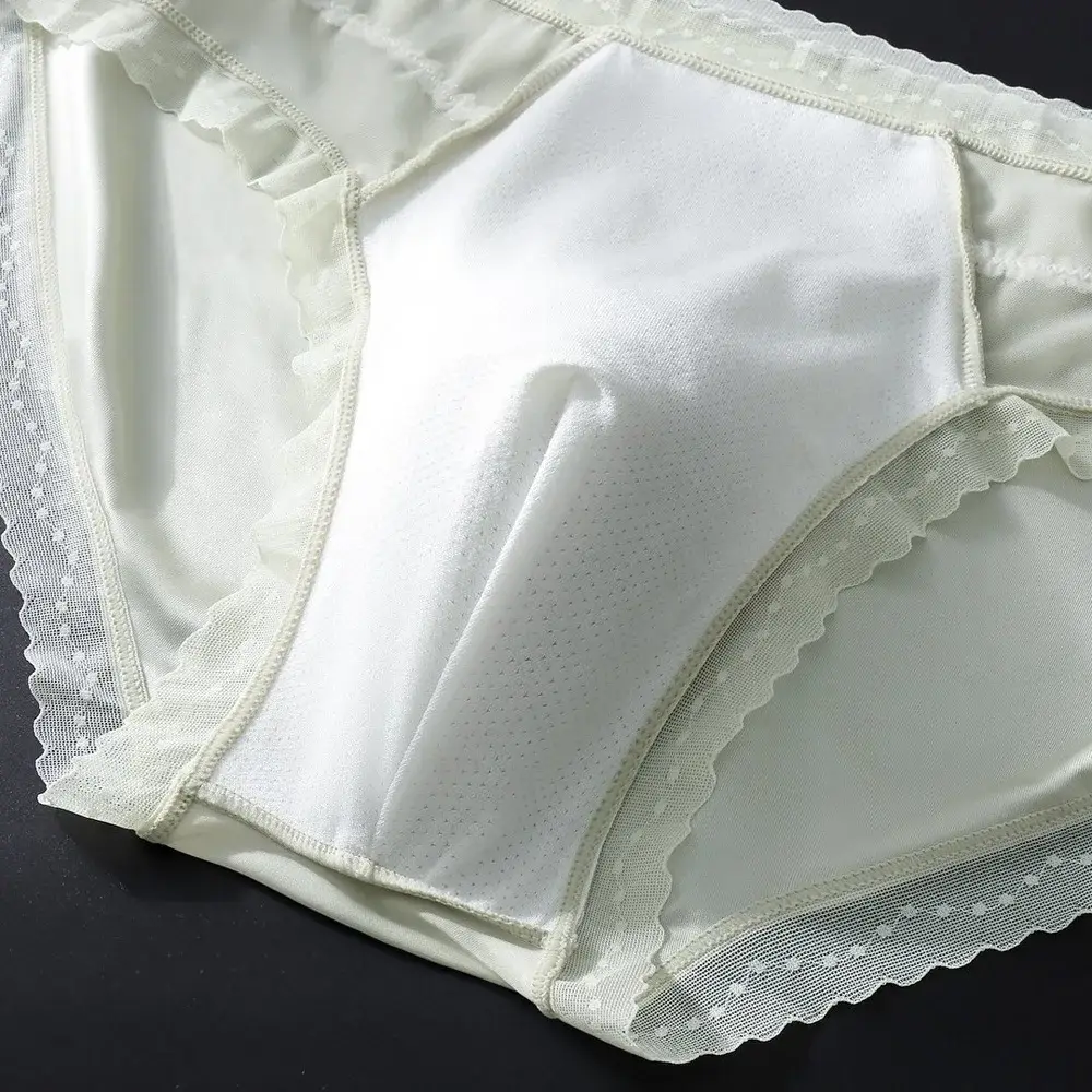 Men's Low Waist Triangle Underwear Sexy Elastic Lace Trim Silk Pouch Ultra-Thin Seamless Underpants plus Size Lingerie