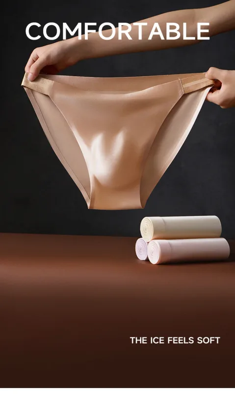 Seamless Quick Drying Men Briefs Underwear Solid Color Ice Silk Light AndThin Underpants Sexy Breathable 3D Pouch Panties Undies