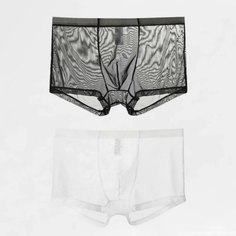 Transparante Boxers voor Mannen Doorzien Mannelijke Onderbroeken Sexy Mesh Lage Taille Ijs Zijde Dunne Koeling Heren Slipje Heren Ondergoed