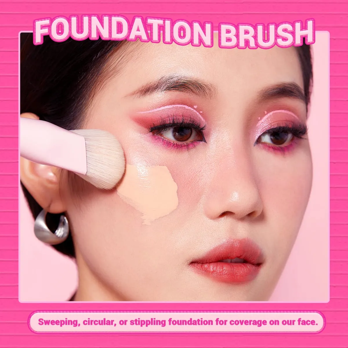 Jessup Kuas Foundation dan Kuas Concealer Set Kuas Makeup Merah Muda 2 Buah Kuas Wajah Sintetis Premium Makeup T497