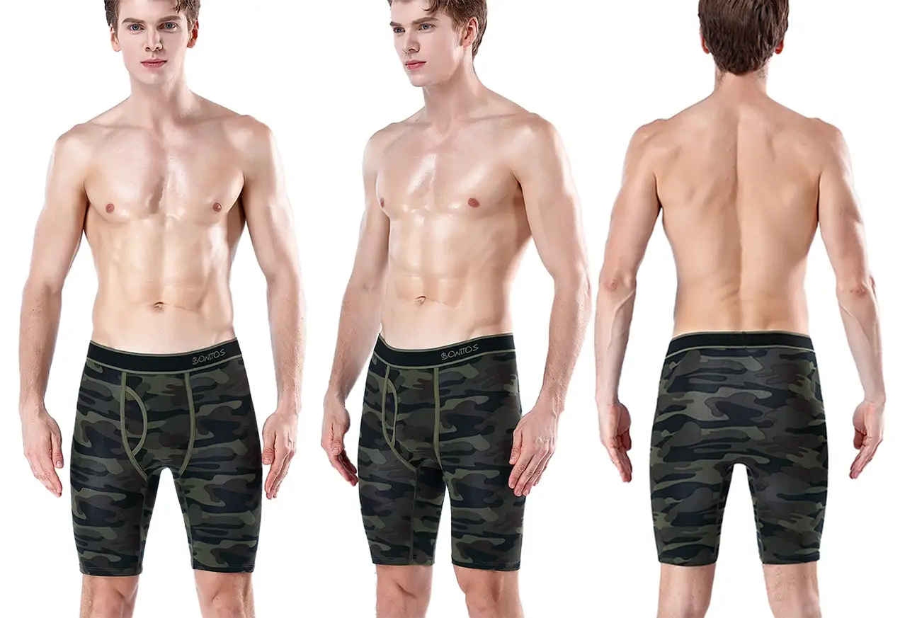 6Pieces Long Men's Panties Front Open Cotton Men Underpants Sports Long Legs Boxer Briefs Camouflage Boxers Underwear Man Shorts