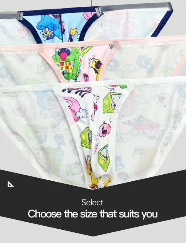 1PCS Full Print Cartoon Graffiti Men Briefs Soft Fabric Wide Waistband 3D U Pouch Low Rise Close Fit Mens Underwear