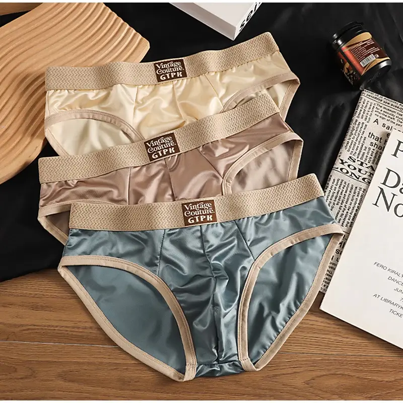 Luxurious Men's Briefs Satin Smooth Cool Ice Silk Panties Underwear Briefs Breathe Quick Drying Underpants U Pouch Underwear