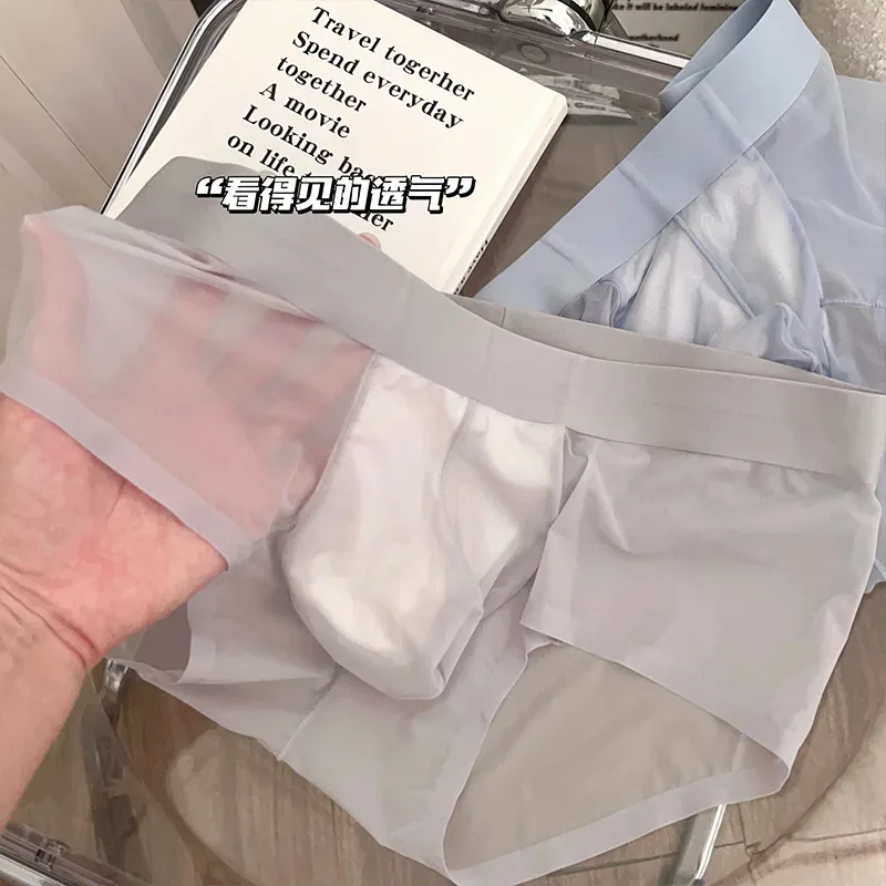 Transparante Slips Heren Ultradunne Ijs Zijde Sneldrogend Slipje Sexy U Ardennen Pouch Man Ondergoed Ademende onderbroek Cuecas