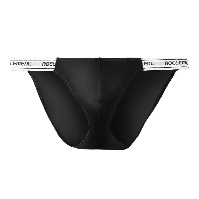 Men's Underwear Solid Color Elastic Tight Sexy Low Waist Ice Silk High Fork Thong Fitness Sports Comfortable Triangle Shorts