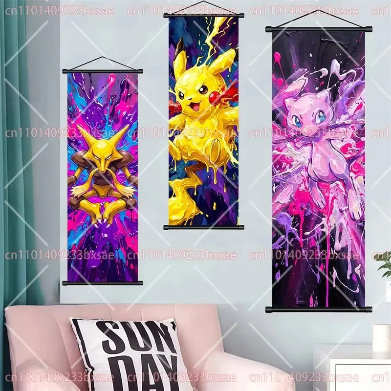 Pokémon Anime HD Scroll Painting Eevee Pikachu Suicune Charizard Mewtwo Διακόσμηση τοίχου με φόντο αφίσα Παιδικό δώρο