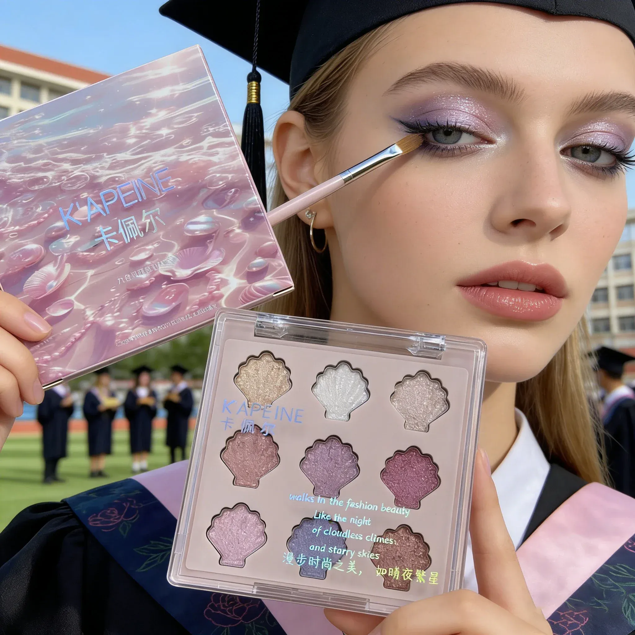 Shimmering Star Shell παλέτα ματιών 9 χρωμάτων Mermaid Sparkle Glitter Highlighter Μακιγιάζ ματιών για Graduation Party Glam