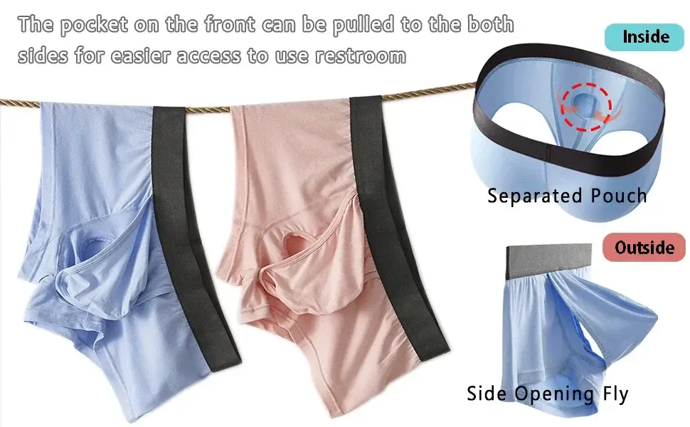 Mens Bamboo Fibers Athletic Quick Dry Breathable Separate Pouch Underwear Fly Front Dual Pouch Trunks Bulge Enhancing Comfortabl