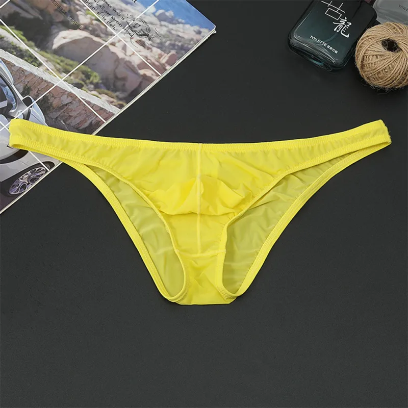 Mens Sexy Low-Waist Briefs Shorts See Through Pouch Underwear Ice Silk Underpant Bikinis Ultra Thin Panties Solid Comf Lingerie