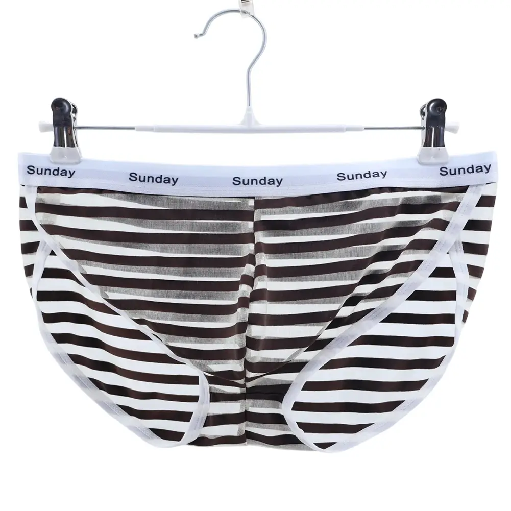 Men Casual Transparent Striped Mesh Briefs Side Fork Panties Shorts Breathable Pouch Man Comfortable Home Underwear