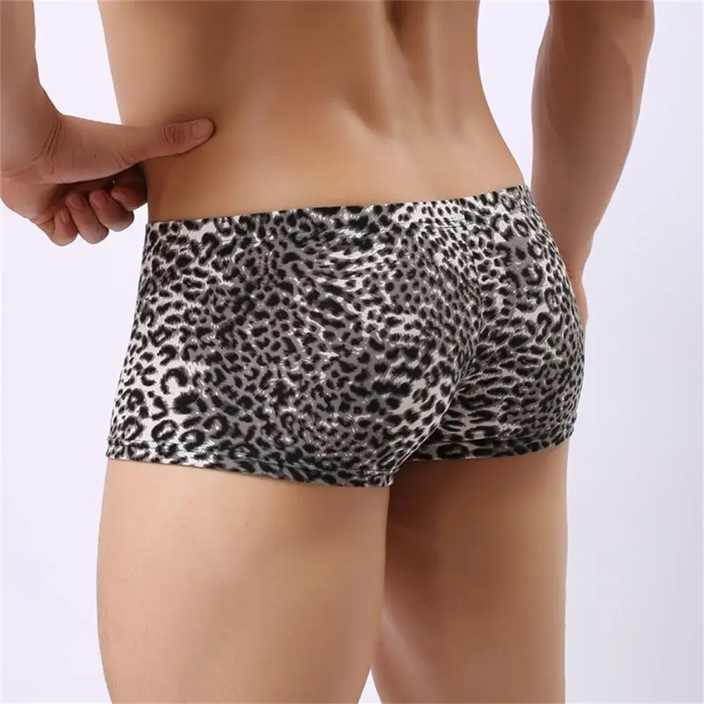 Men's Leopard Print Underwear Sexy Ice Silk Fabric Fashionable Boxers Personalized Male Trunk Shorts Plus Size