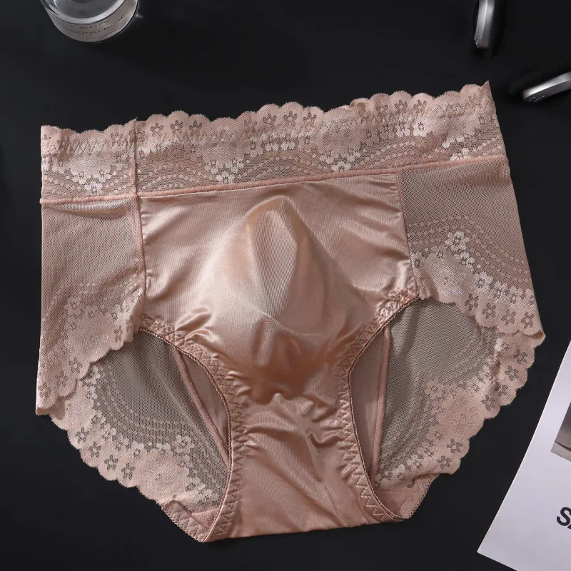 Flower Lace Mesh Hollow Out Sexy Men's Underwear Ice Silk Breathable Seamless Thin Triangle Pants Soft Traceless Male Briefs