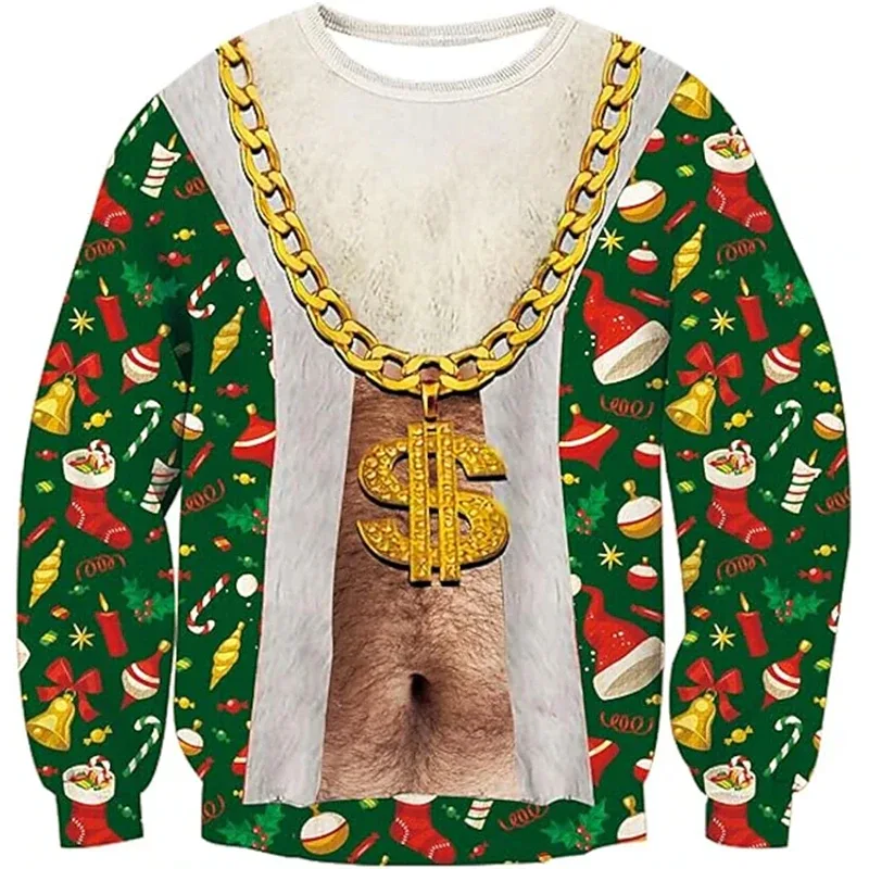 Pull de noël moche pour hommes, impression 3D drôle, motif musculaire, nouvelle mode, Costume de Cosplay de fête, cadeau de noël