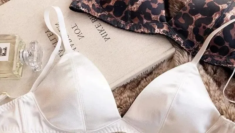 French Style Women Satin Triangle Cup Bra Set Thin Wireless Seamless Sexy Lingerie Light Support Comfort Brassiere Underwear