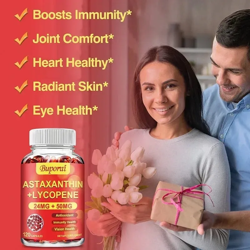 Astaxanthin + Lycopene Capsules - Antioxidant Supports Heart Vision and Prostate Health Improves Immunity
