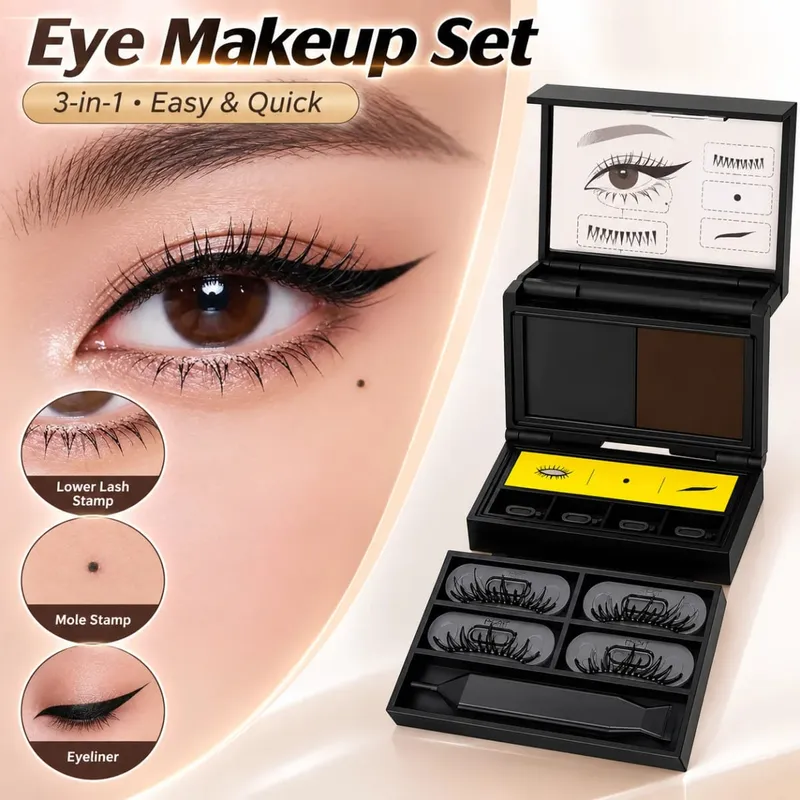 Κιτ eyeliner 3 σε 1 Lower Eyelash Stamp Αδιάβροχο κιβώτιο γρήγορης εφαρμογής Φορητό σετ εργαλείων μακιγιάζ ματιών — image 2