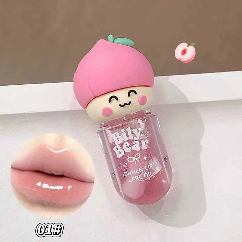 Minyak Bibir Jeli Madu Persik dengan Lip Gloss Stroberi Hidrasi Mengkilap Kosmetik Lipgloss Cermin Tahan Air Tidak Pudar Tahan Lama