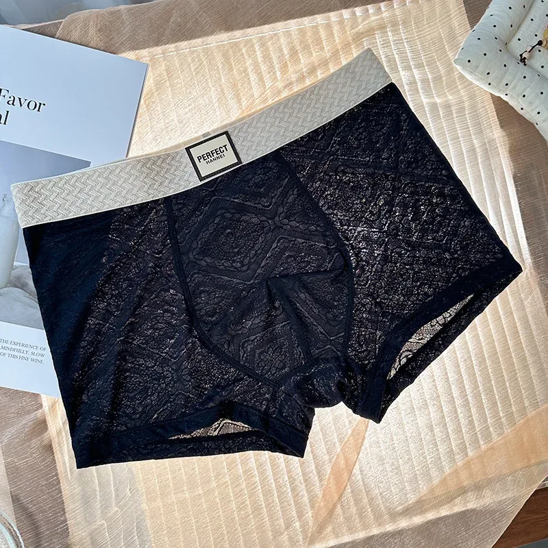 Men's Ice-Silk Jacquard Boxer Briefs: Cooling, Breathable, Mid-Rise, Boxer Shorts—comfortable and Simple Style for Young Men