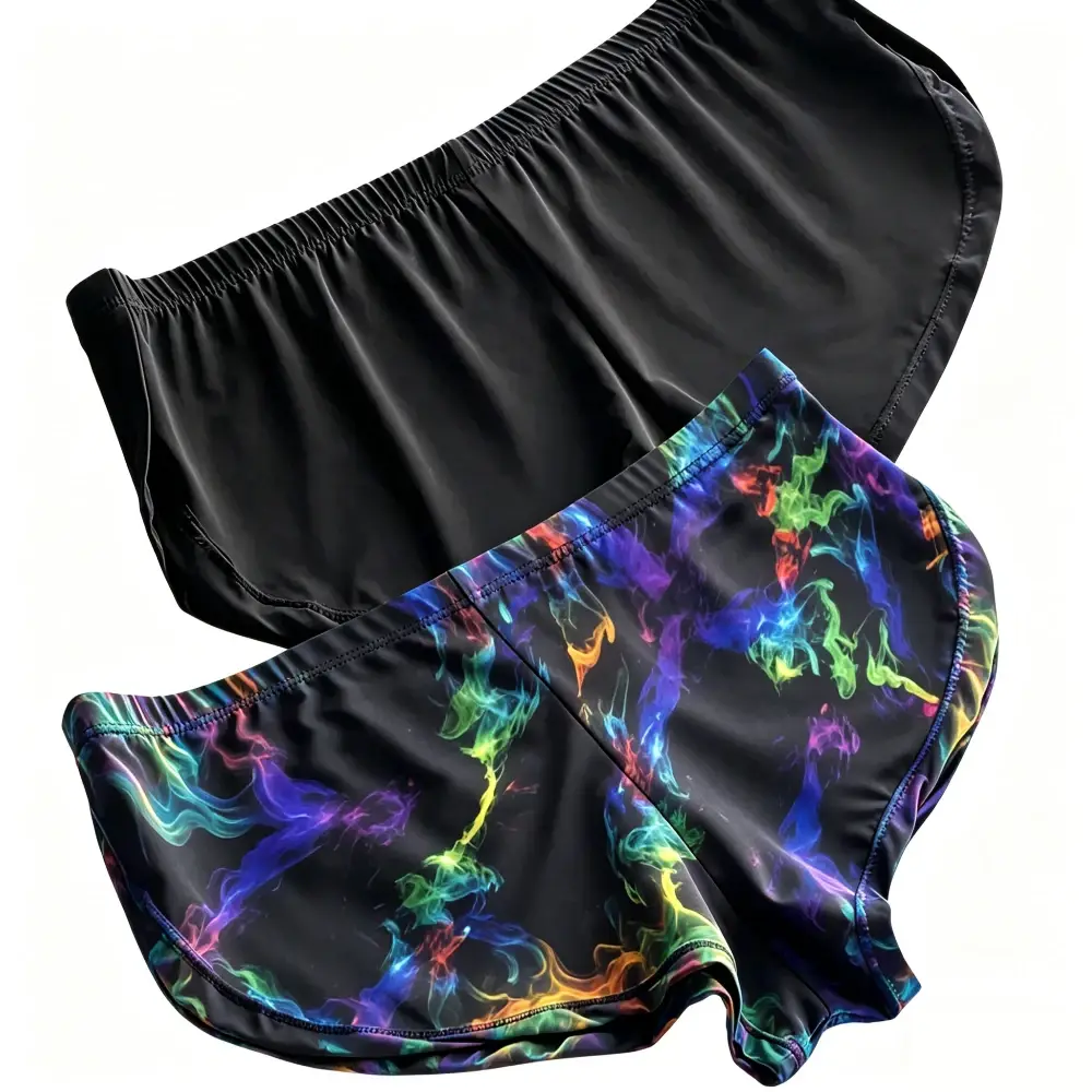 Fashion Unique Men's Smoke Print Split Side Ice Silk Trunks Low Rise Quick Dry Sport Lounge Shorts for Gym Daily Running Wear