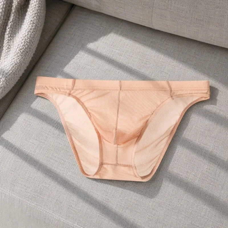 Lingerie Men Mesh Triangle Panties Low Waist Breathable Men Thin Briefs Transparent Thin Soft Underwear for Men Daily Wear