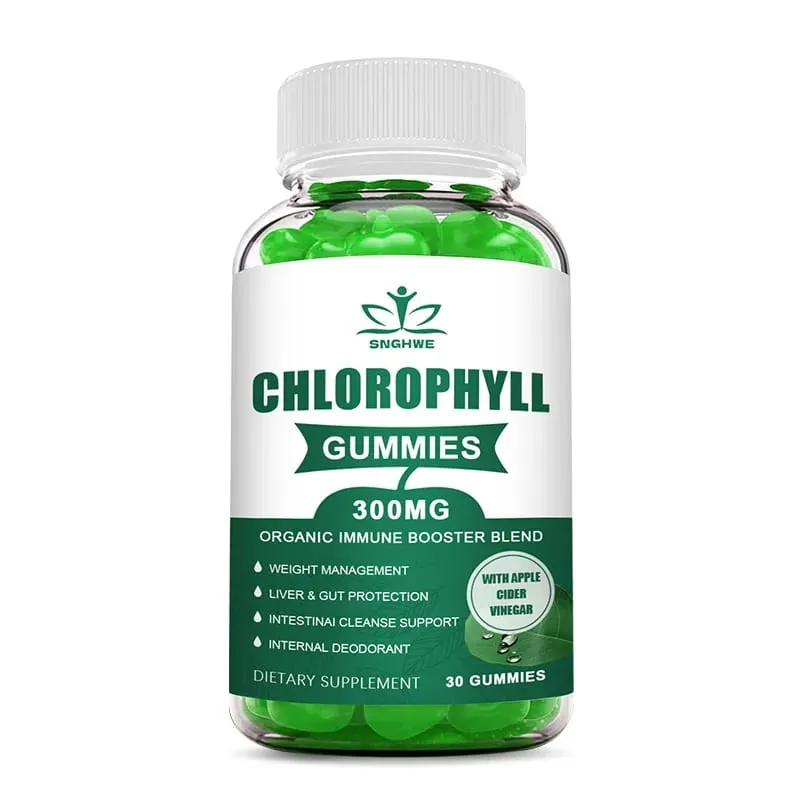 Chlorophyll Gummies-with ACV Vitamin D3 C E B12 -Natural Deodorant Energy Boost Immune&Digestion Support Vegan 60 Candies