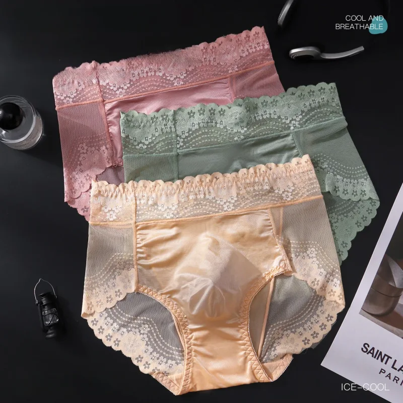 Flower Lace Mesh Hollow Out Sexy Men's Underwear Ice Silk Breathable Seamless Thin Triangle Pants Soft Traceless Male Briefs