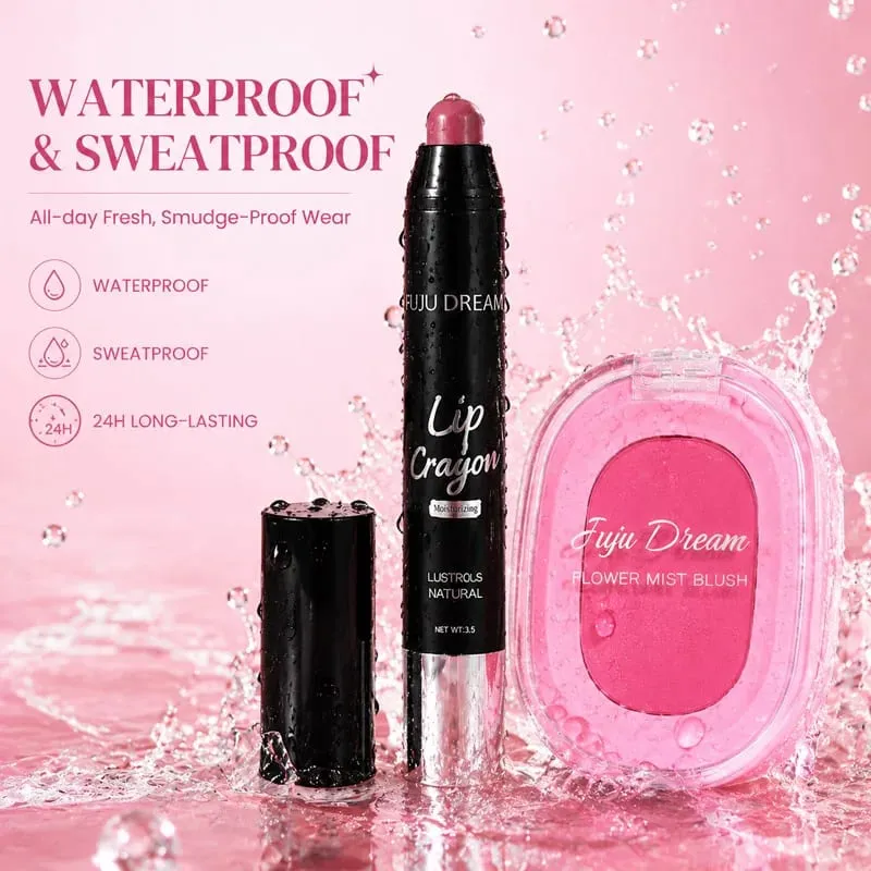 Σετ μακιγιάζ Lip Crayon And Flower Mist Blush Ματ Υψηλή χρωστική Αδιάβροχο Κιτ μακιγιάζ προσώπου με φυσικό ροζ μακράς διαρκείας