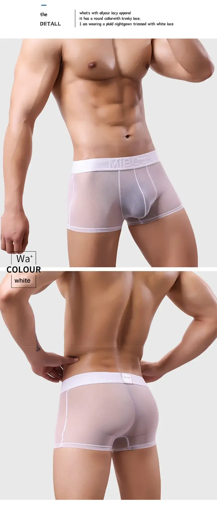 Men's Transparent Full Mesh Boxer Briefs See-Through Underwear Low Rise U-Pouch Breathable Sexy Low-Rise Elastic Waistband