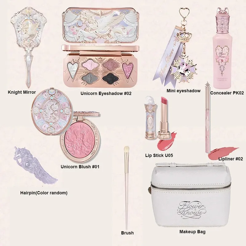 Σετ μακιγιάζ Flower Knows Shell Pearl Bunny Garden Setting Powder Lip Gloss Blush All in One Κιτ γκλίτερ για γκλίτερ μπέικιν πάουντερ