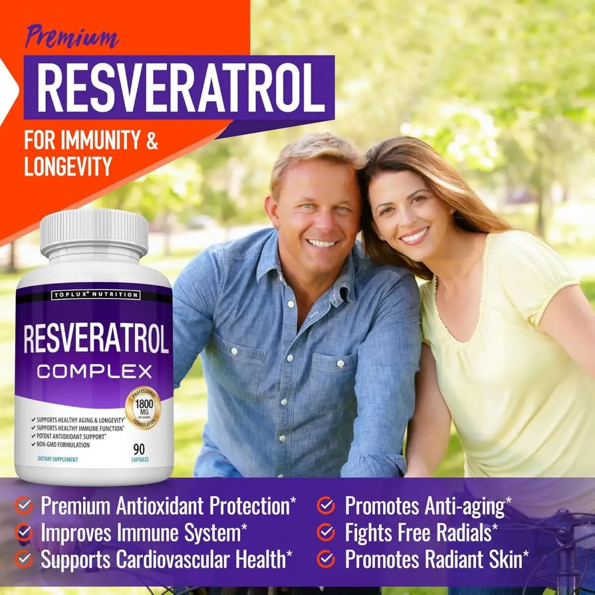 Resveratrol Complex - Trans Resveratrol Supplement with Grape Seed - Promote healthy aging immune system brain functio 90 pill