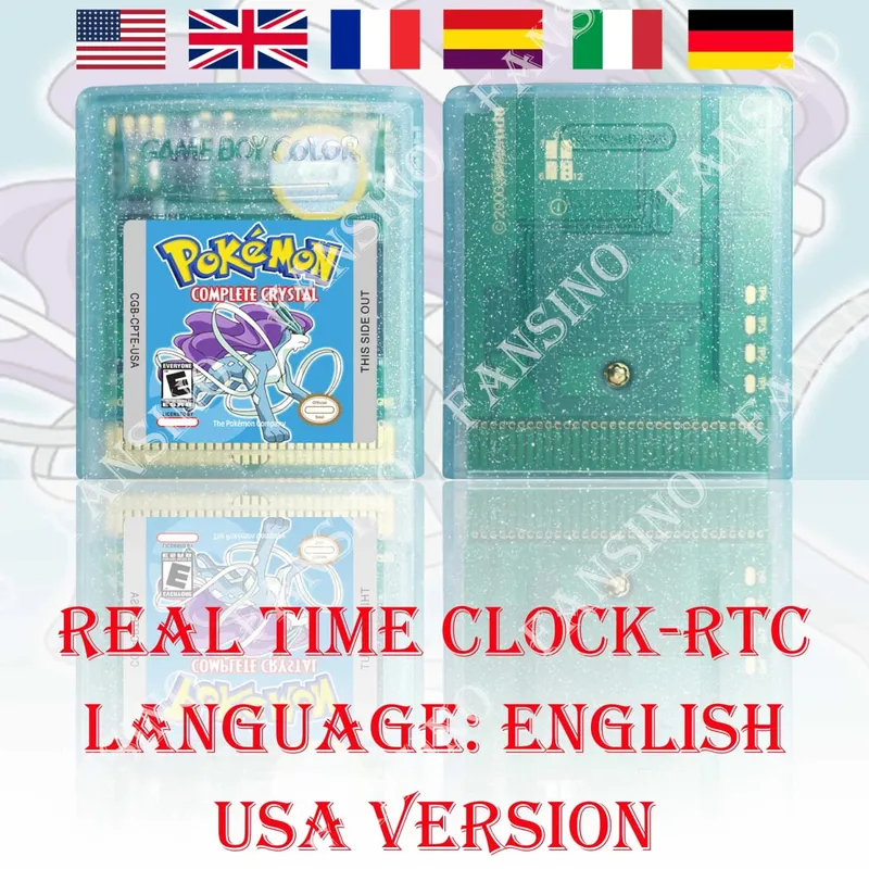GBC Real Time Clock Pokemon Complete Crystal (v0.2) Κασέτα βιντεοπαιχνιδιών GBC υψηλής ποιότητας με μπαταρία για κονσόλα σειράς GBA/GBC