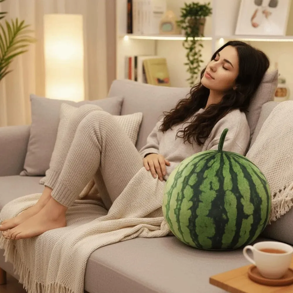 Soft Cotton Watermelon Plush Toy Round Oval Shape 3D Simulation Watermelon Stuffed Pillow Lifelike Funny Design