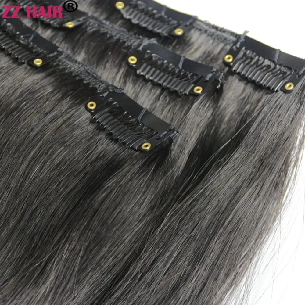 100% תוספות שיער Human Remy 16"-28" 80g-100g 3 יחידות סט 1x20 1x15 1x10 קליפס-בשלוש חתיכות אור ישר טבעי