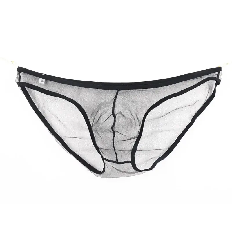 Men's Large Size Low Waist Mesh Briefs, Ultrathin Transparent Underwear, with U Convex Bag, Various Colors Available