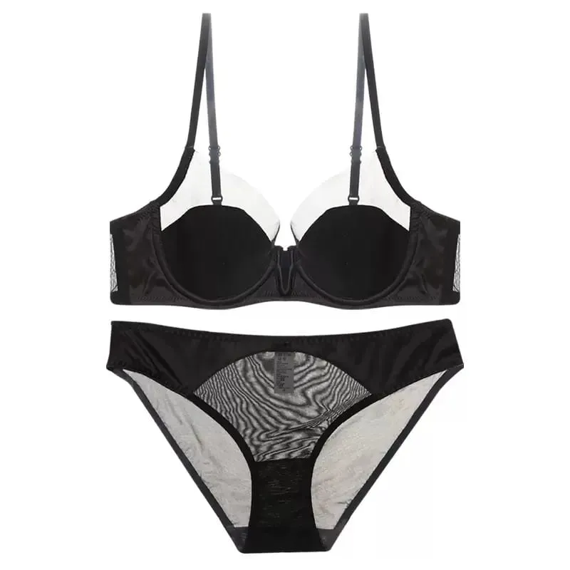 French Mesh Sexy Smooth Underwear Push-up Thin Cup Bra Soft Underwire Bra