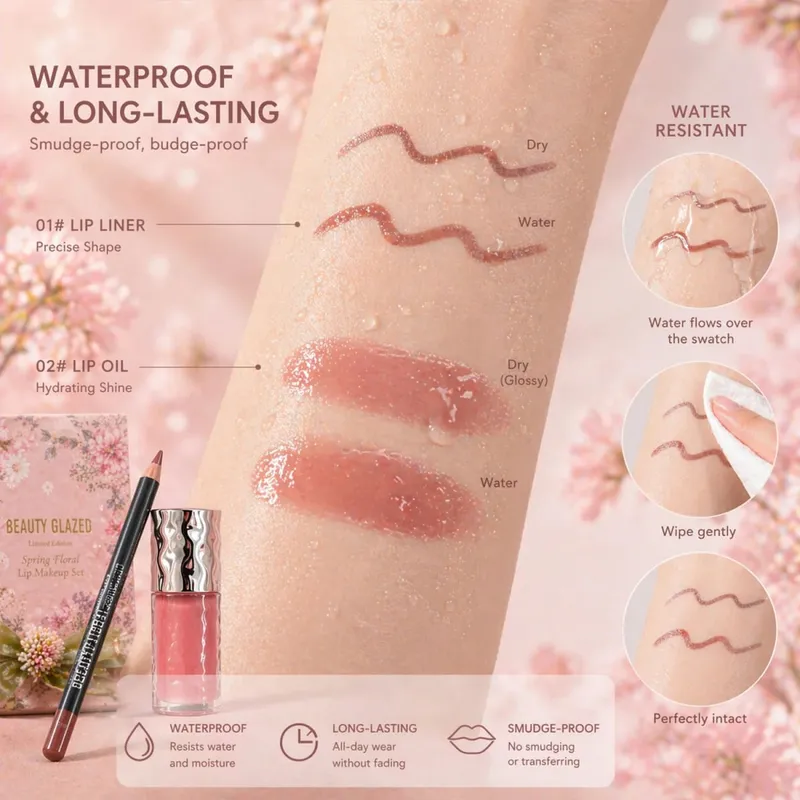 Σετ γαλακτοκομικών χειλιών-1 τμχ Matte Lip Liner+1 τμχ Hydrating Lip Gloss Ποικιλία χρώματος Velvet Definition & Glassy Shine Nourishing Formula