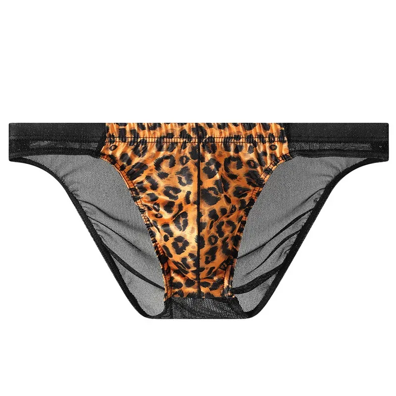 2-Piece Set! Leopard Panties Men's Net Yarn Transparent sexy Briefs Men's Trend Personality Breathable Sports Shorts