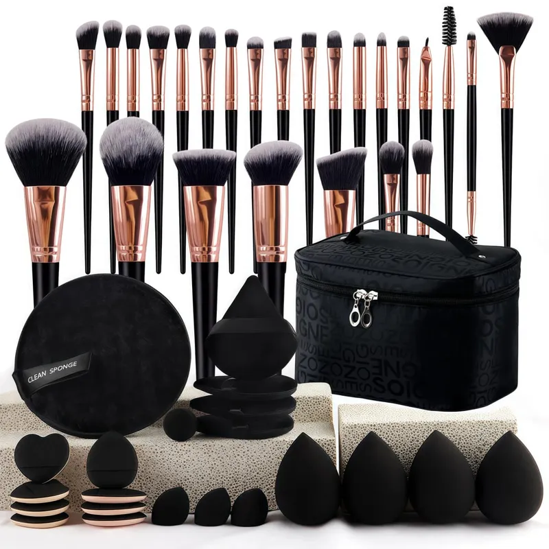 47Pcs Propesyonal na Makeup Brushes Set Mga Tool sa Pagpapaganda Kit Portable Travel Cosmetic Bag Puff Toiletry Makeup Accessories Set