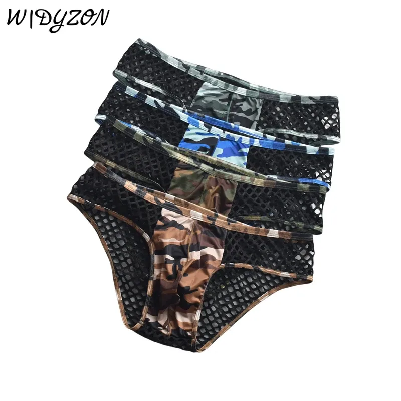 Man Underwear Mens Sexy Briefs Underpants Sissy Panties Camouflage U Pouch Hombre Slips Mesh Breathable Men's Lingerie Cuecas