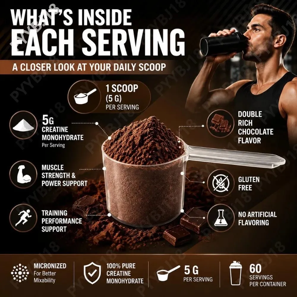 Micronized Creatine Monohydrate Powder 5g Supports Muscle Strength Workout Recovery & Training Performance Flavor Chocolate 300g