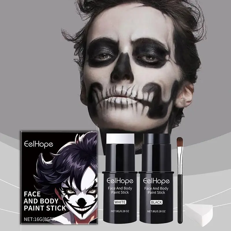 Μαύρο λευκό Face Body Paint Kit Cover Foundation Μακράς διάρκειας Αδιάβροχο Halloween Skeleton Cosplay Body Makeup Tool 2026