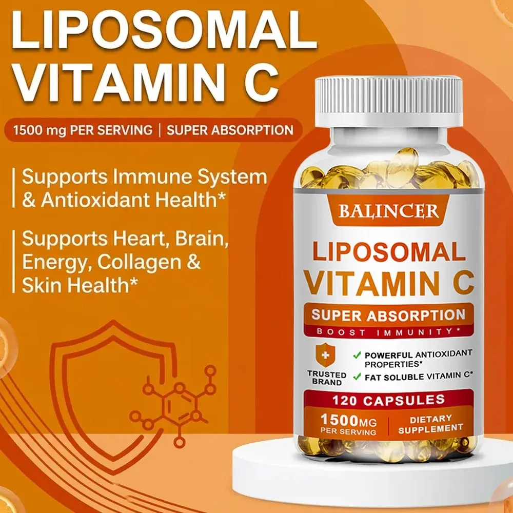 Liposomale vitamine C Ondersteunt antioxidante gezondheid en immuunfunctie Hoge absorptie Niet-GMO Glutenvrij – 120 capsules