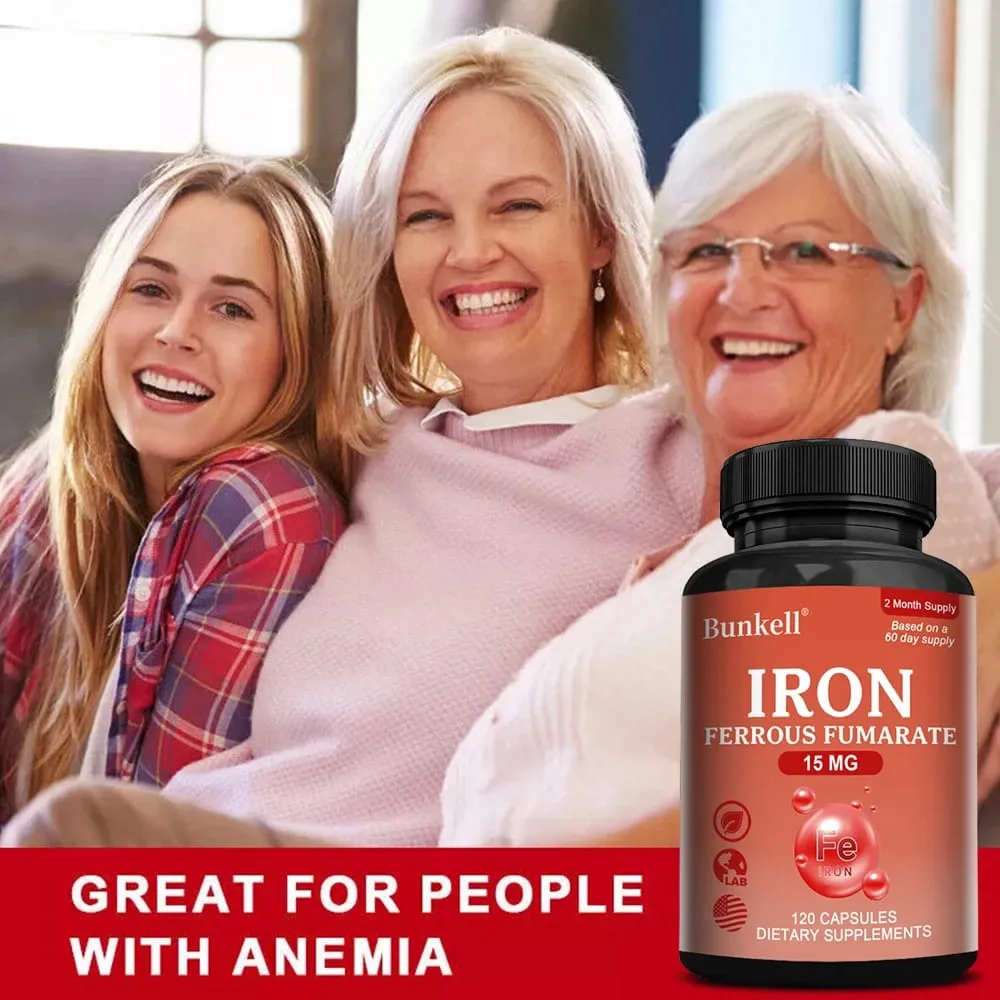 Iron Supplement - Boost Energy Improve Concentration Enhance Immune Function Reduce Fatigue Help Hemoglobin Balance Non-GMO