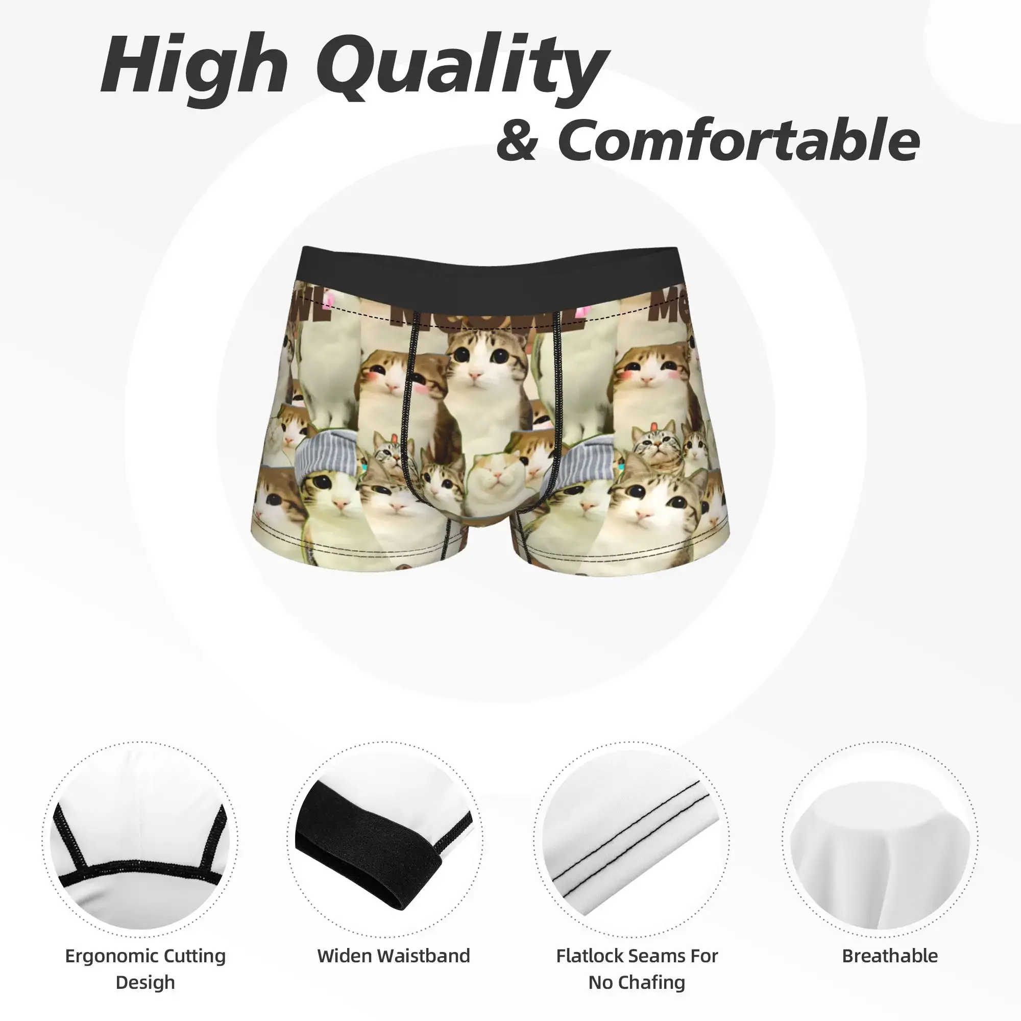 Meowl Cat Owl Cute Pet Stickers Underwear Comfortable Panties Customs Boxer Brief For Males 3D Pouch Oversize Trunk