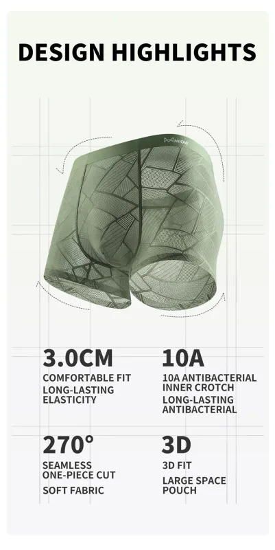 MiiOW 3Pcs Hollow-out Ice Silk Men Underwear Boxers Silky Breathable Man Underpants 10A Antibacterial Crotch Men's Boxer Panties