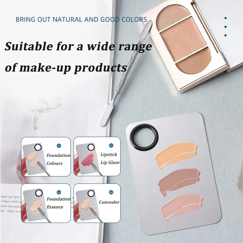Makeup Mixing Palette Foundation Lipstick Eye Shadow Stainless Steel Mixer Palette na may Spatula Mixing Stick Beauty Tools Nail-A