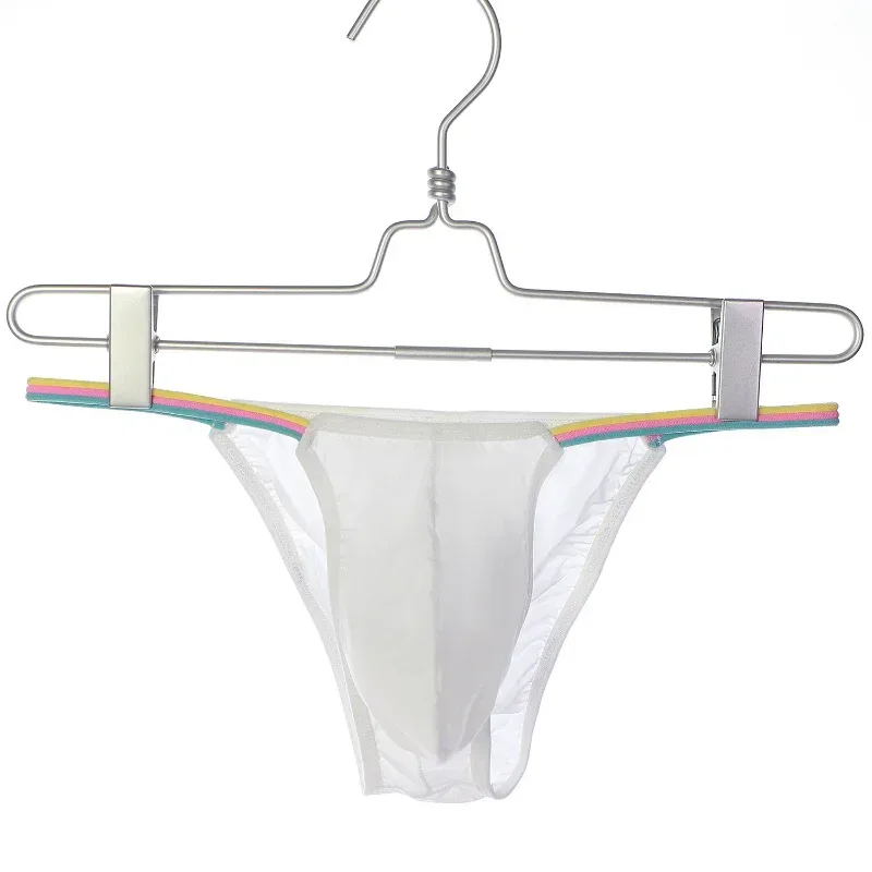 Men Low Waist Panties Bikini Underwear Ice Silk Wet Translucent U Convex Pouch Lingerie Underpants Thin High Fork String Homme — image 5