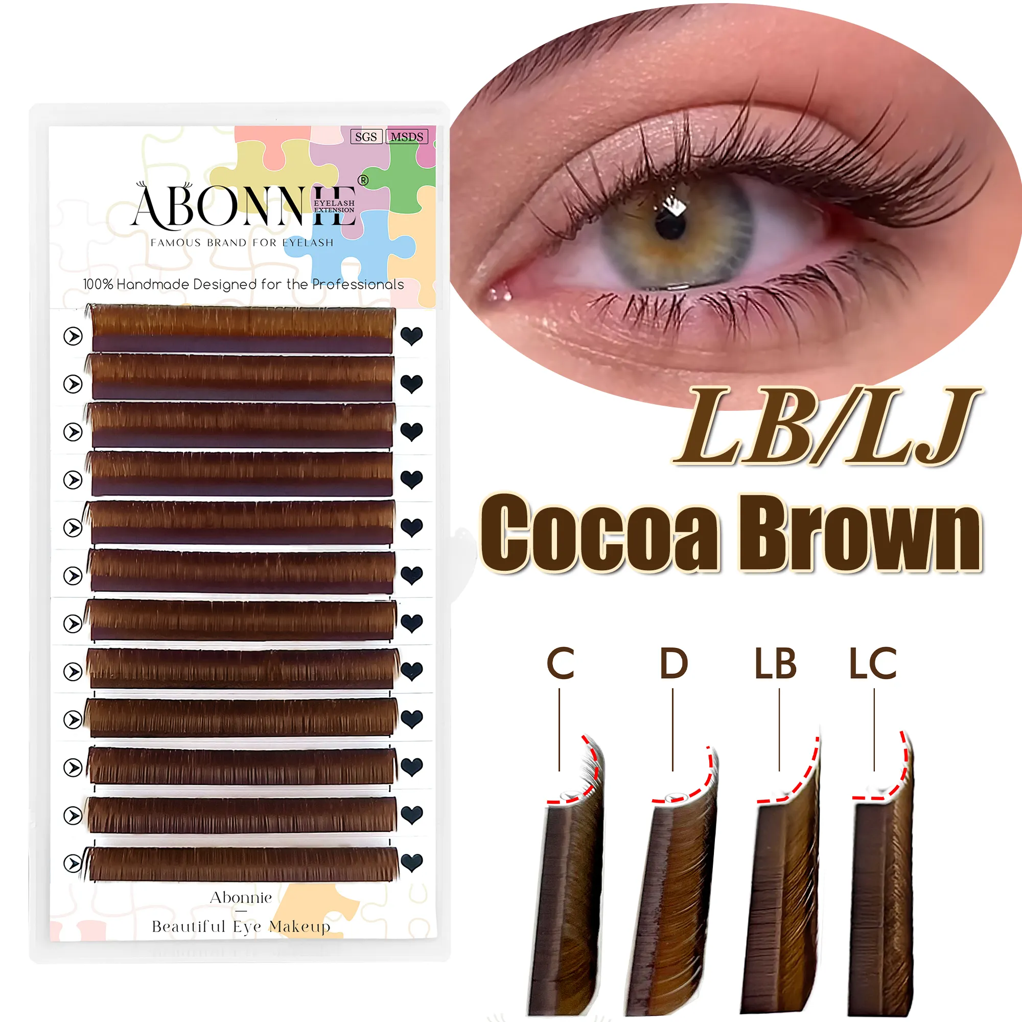 Abonnie LB Brown Lashes M Curl Classic Extension βλεφαρίδων Foxy Eye Lash Βλεφαρίδες κακάο Χρωματιστές βλεφαρίδες Χνουδωτές βλεφαρίδες