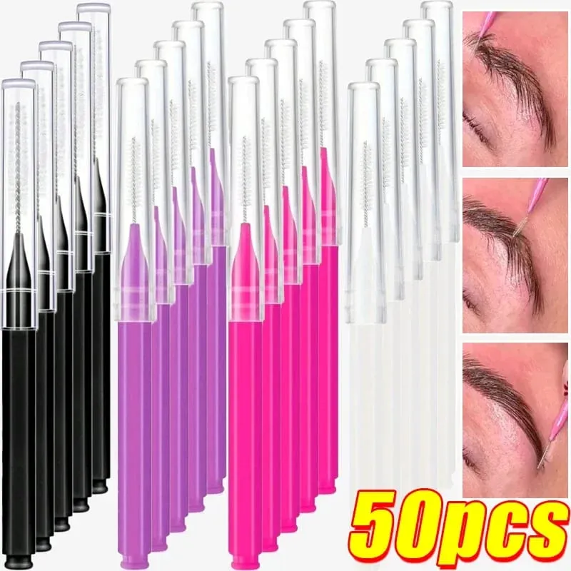מברשות גבות מיני חד פעמיות ניידות 10/50 PS מריחת מברשת להרמת גבות מריחות הארכת ריסים מסרק כלי איפור יופי